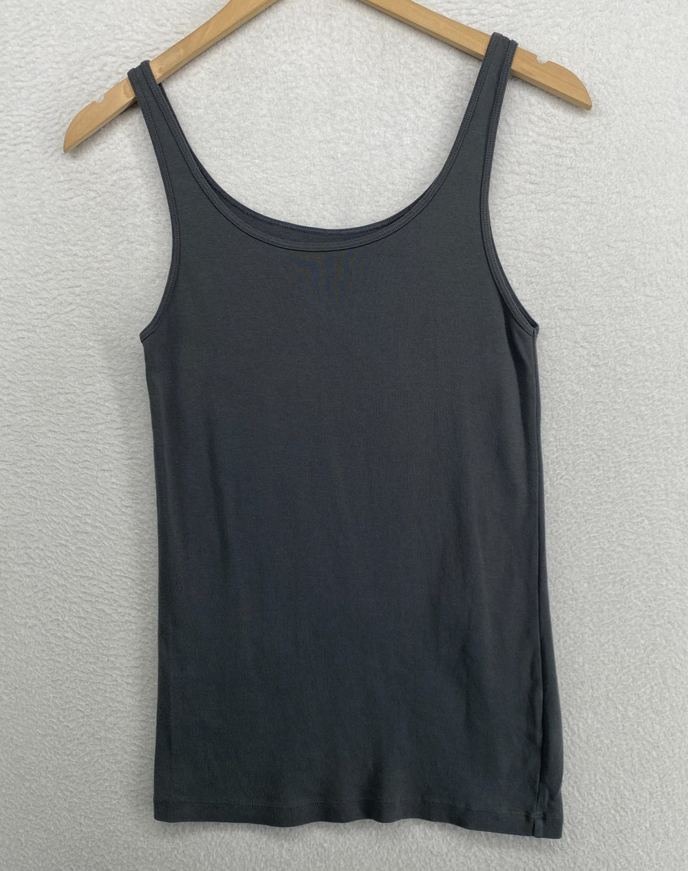 EILEEN FISHER Tank Top M Organic Cotton Ribbed Jersey Cami Slim Scoop Neck Gray
